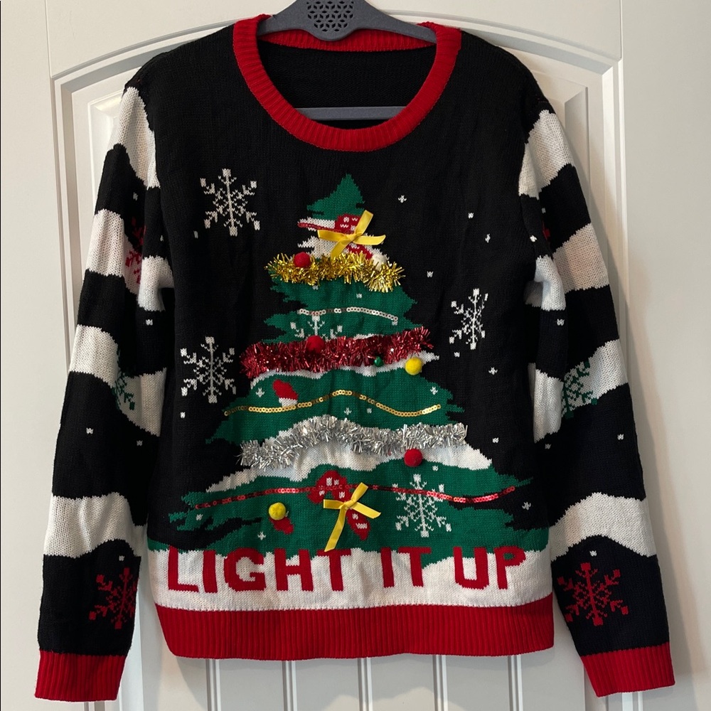 Women's Ugly Light It Up Christmas Sweater Garland Tree Medium‎